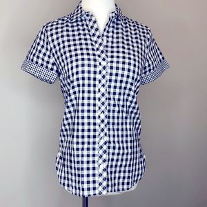 Navy & white gingham check short sleeve button-up